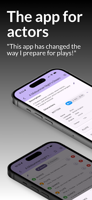 Doing Lines app preview showing script and character controls