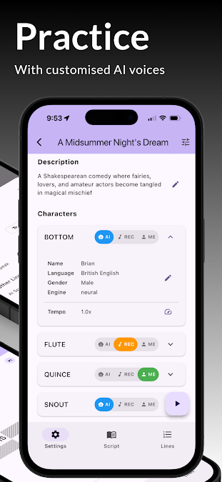 Script scene and line management